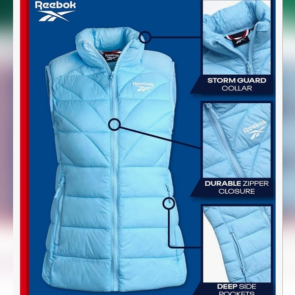 Reebok puffer vest baby blue size l new - Picture 6 of 9